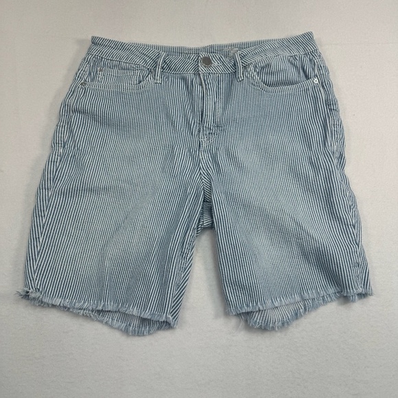Seven 7 Sunset Bermuda Shorts Womens Size 12 White Blue Stripe High Rise - Picture 1 of 10